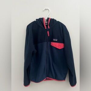Patagonia Girls Full Zip Fleece Hoodie Size 7/8 (S) Navy Pink